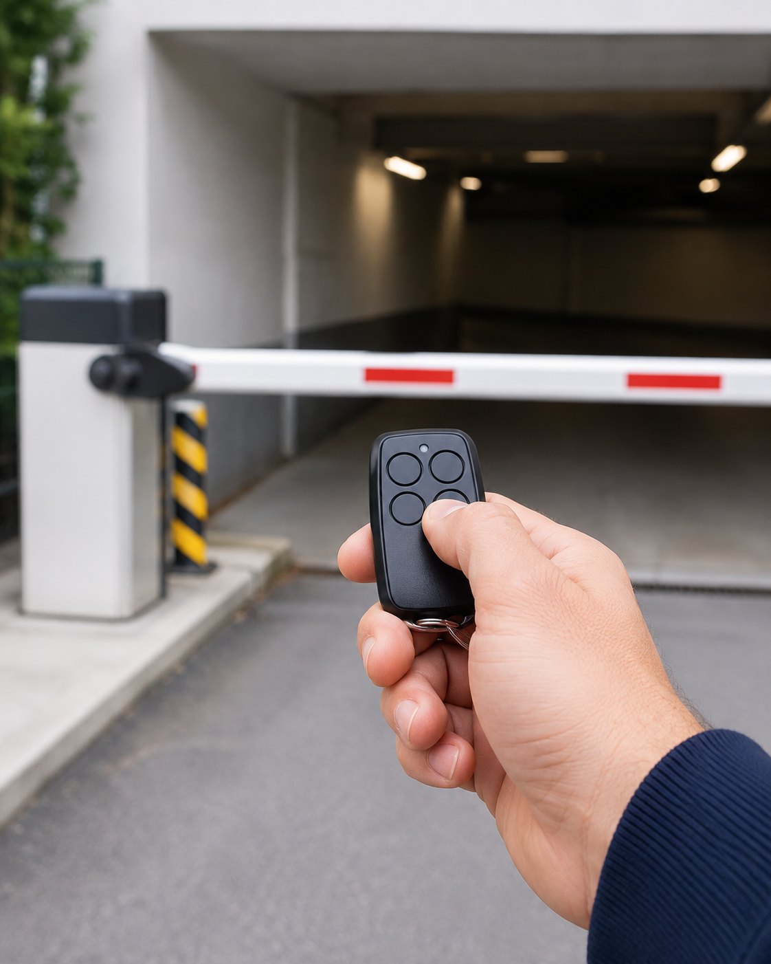 Télécommande utilisée devant une barrière de parking
